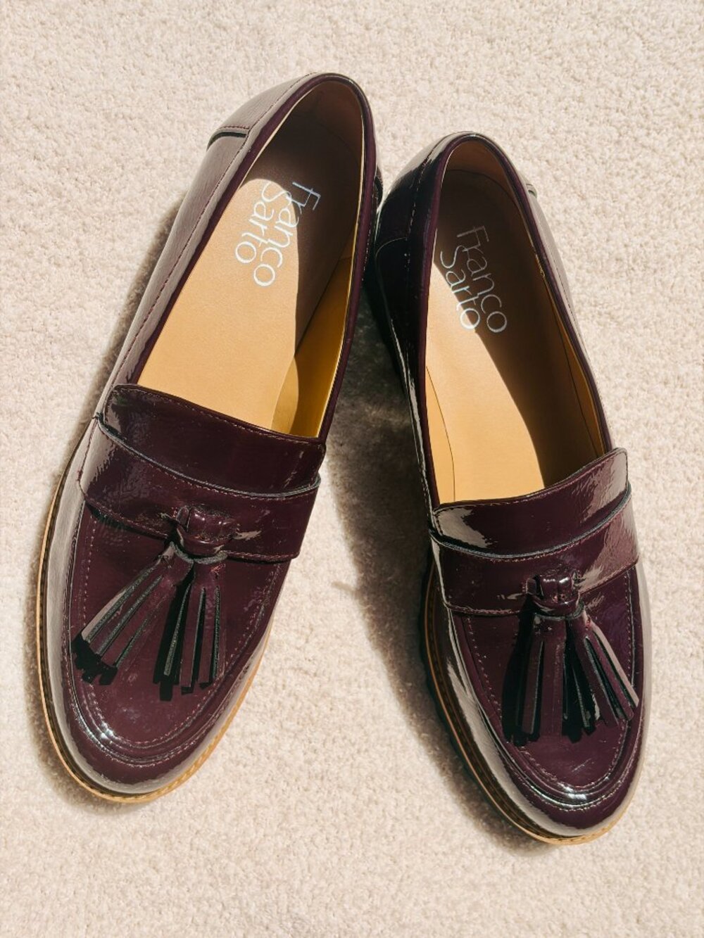 Franco Sarto Burgundy Academia Carolynn Lug Sole Tassel Loafers- 8 -Worn once!